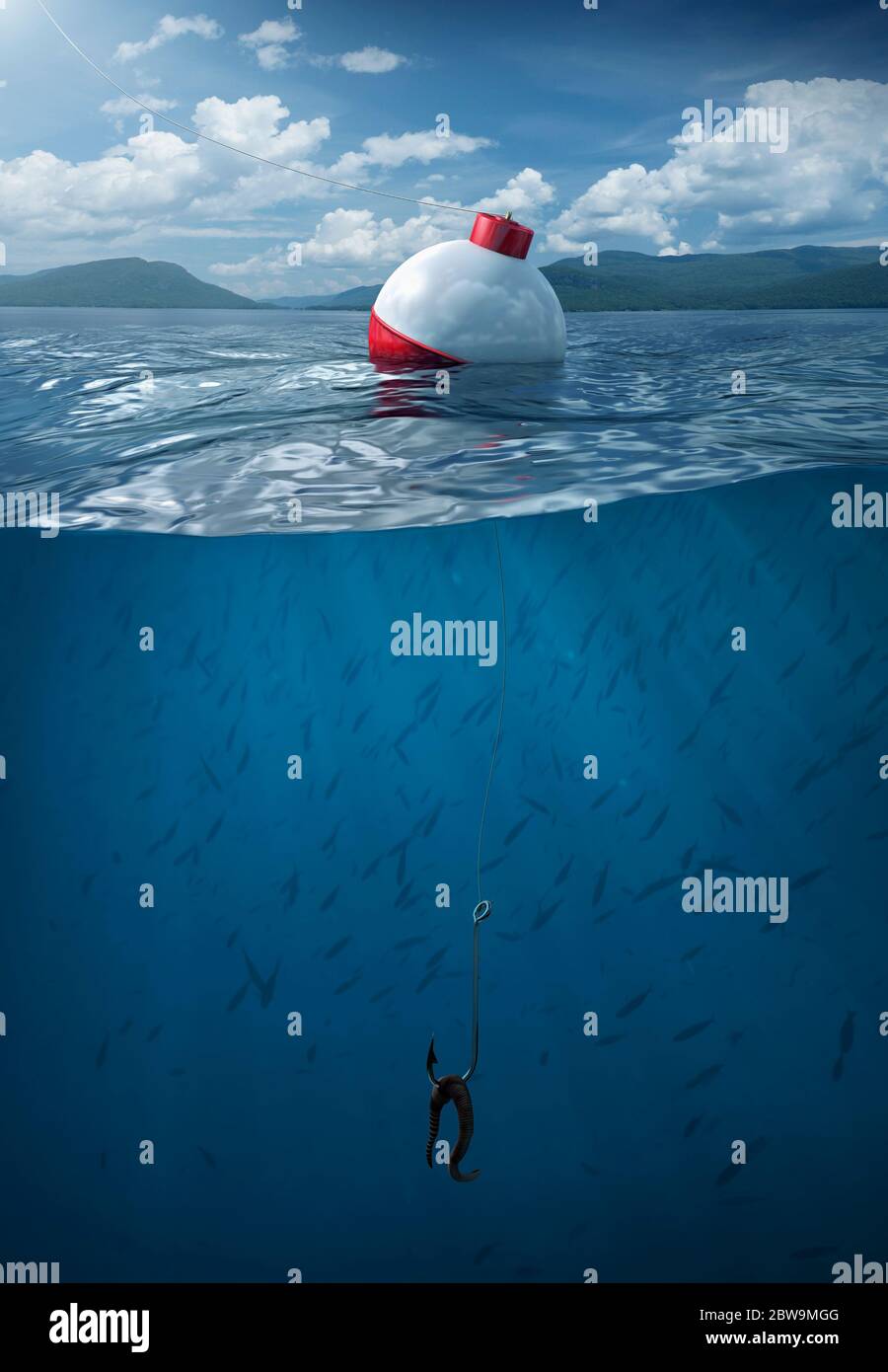 Pesca bobber galleggianti sull'acqua Foto Stock