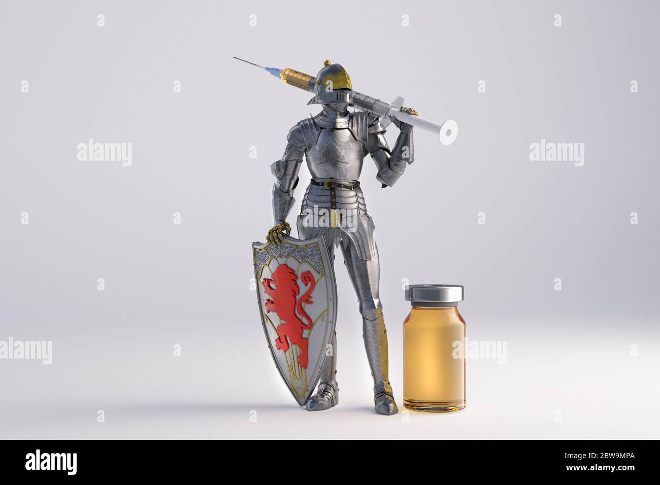 Cavaliere figurina con vaccinazione contro il coronavirus Foto Stock