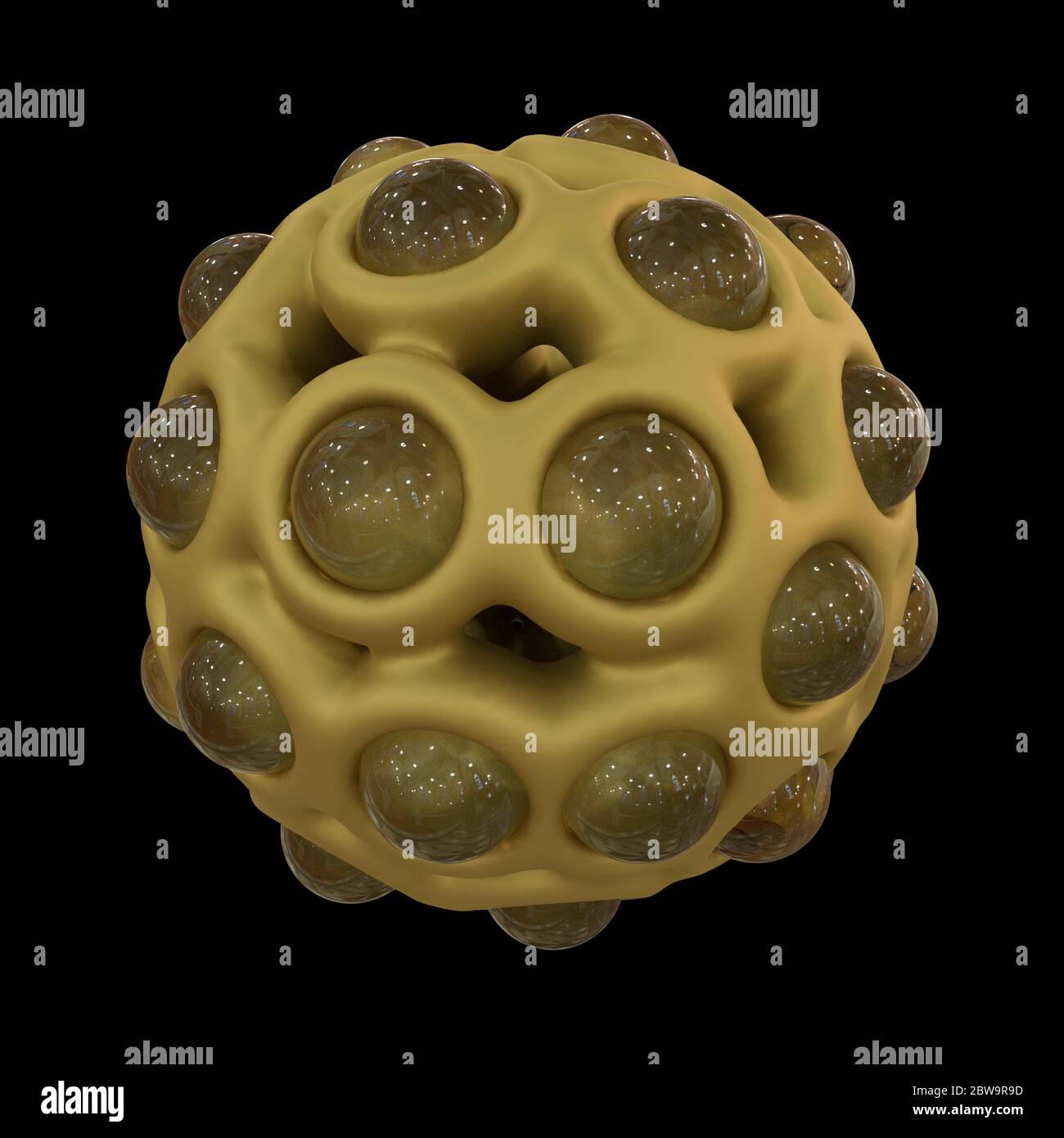 Sfera rientrante di colore oro astratto isolata su sfondo nero Foto Stock