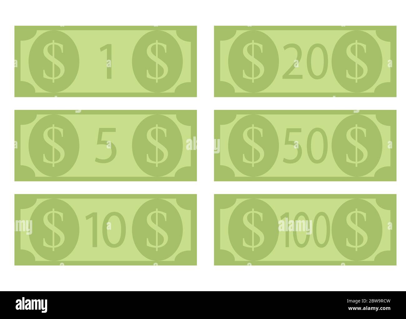 Denominazione di dollari, cento. Cartone animato di denaro contante 50 stati uniti, valuta di cento dollari, illustrazione vettoriale Illustrazione Vettoriale
