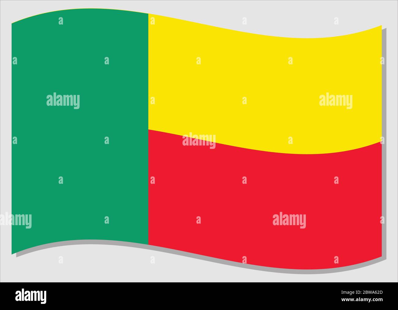 Flag di ondulazione del grafico vettoriale Benin. Immagine della bandiera Beninese sventolante. La bandiera di campagna del Benin wavin nel vento è un simbolo di libertà e indipendenza. Illustrazione Vettoriale