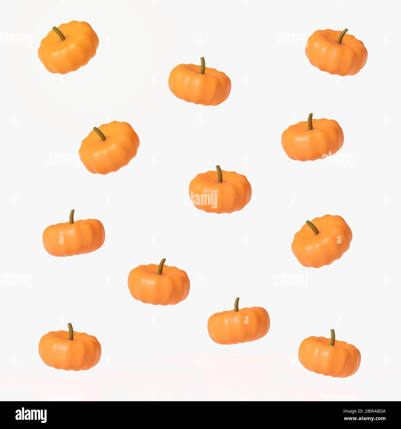 L'illustrazione 3d delle zucche galleggia su sfondo bianco. Foto Stock