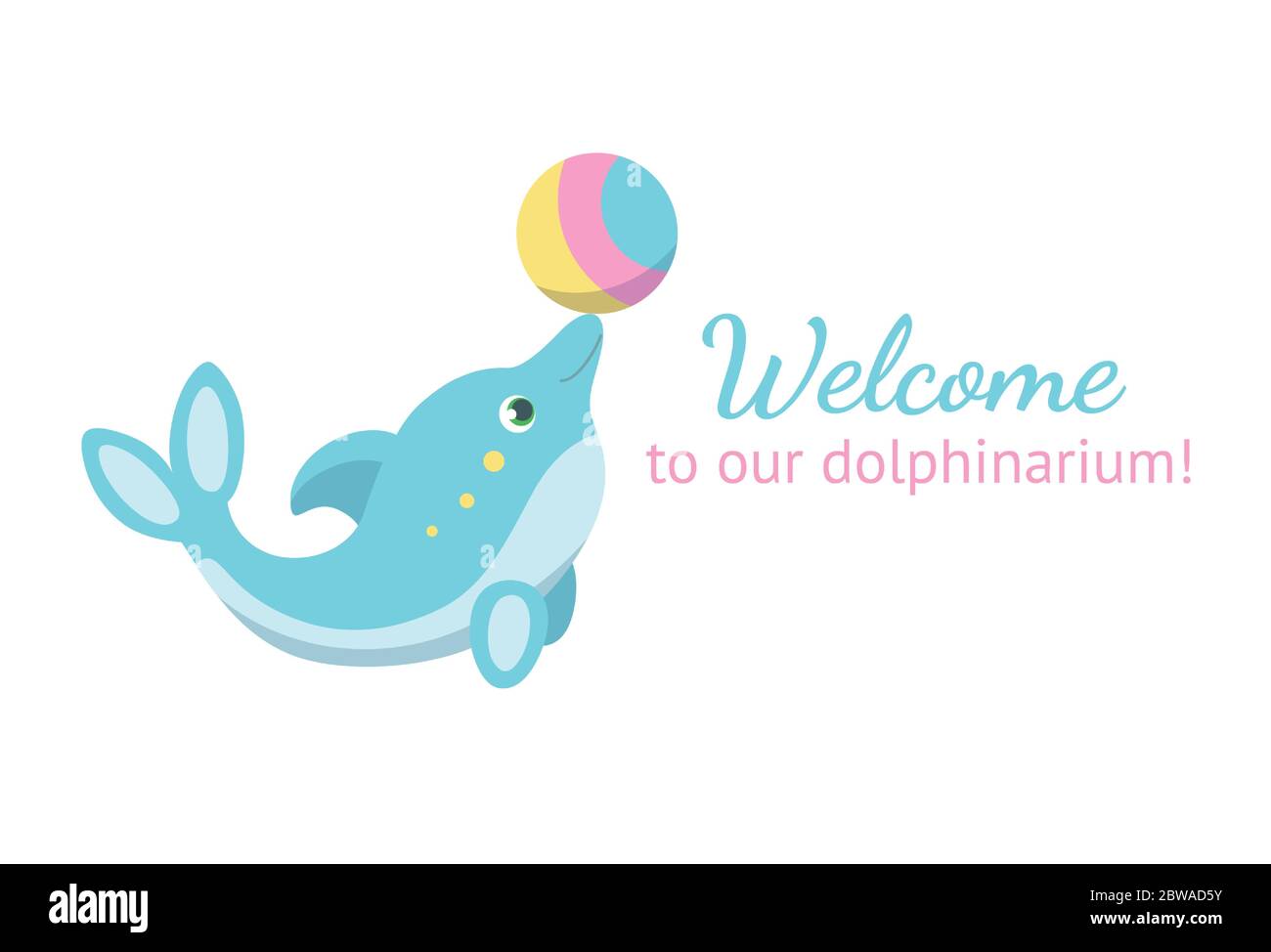 Delfino con una palla. Invito al delfinario. Illustrazione vettoriale Illustrazione Vettoriale