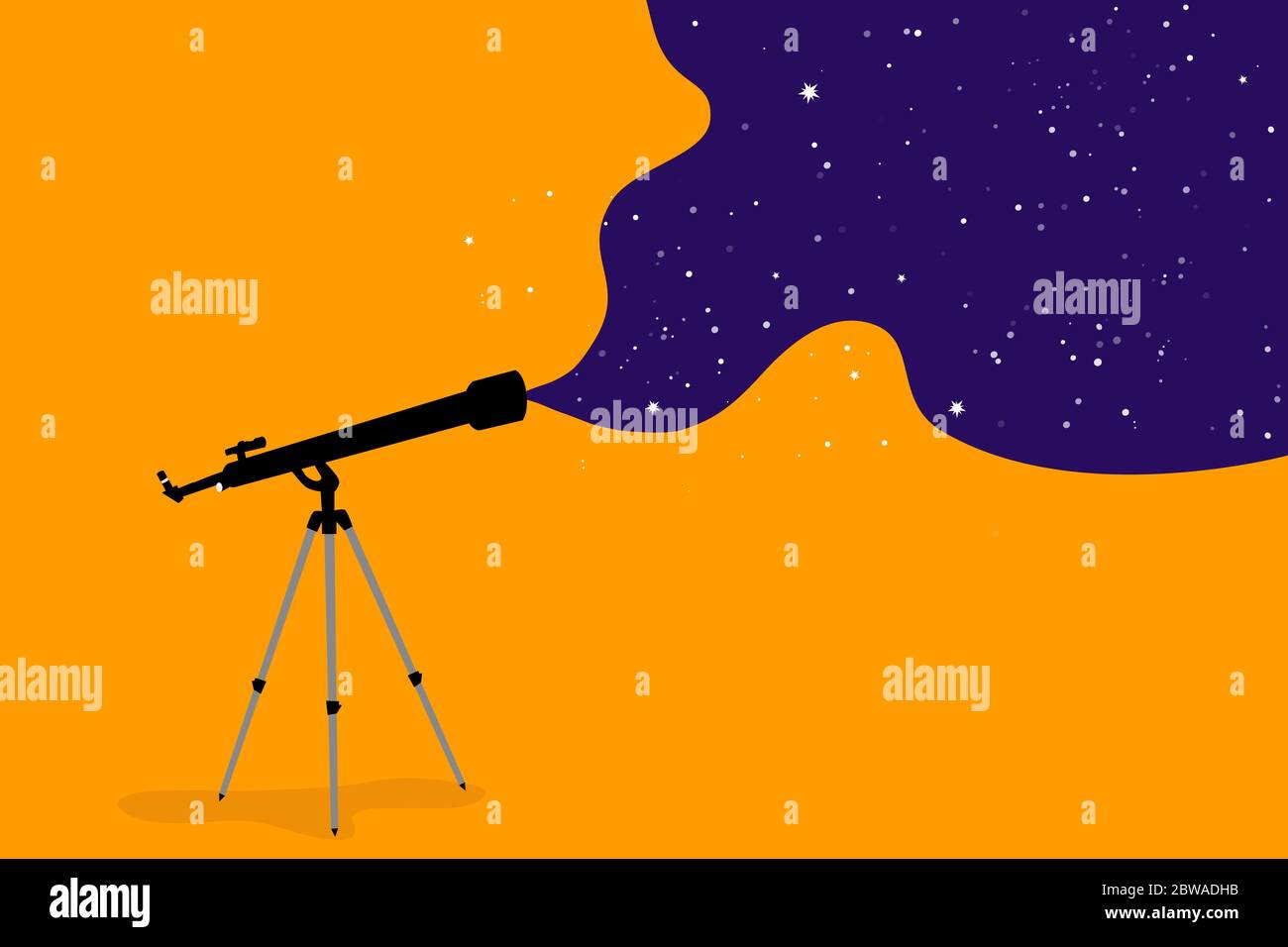 Ricerca spaziale e scienza, concetto. Telescopio su sfondo arancione,  spazio infinito come campo di ricerca, poster scolastico, spazio libero per  il testo Immagine e Vettoriale - Alamy