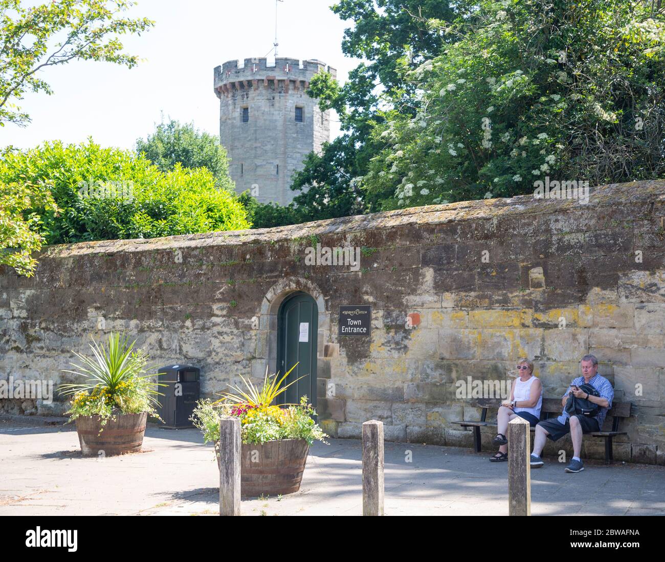 Ingresso alla città del castello di Warwick, Warwick, Warwickshire, Inghilterra, Regno Unito Foto Stock