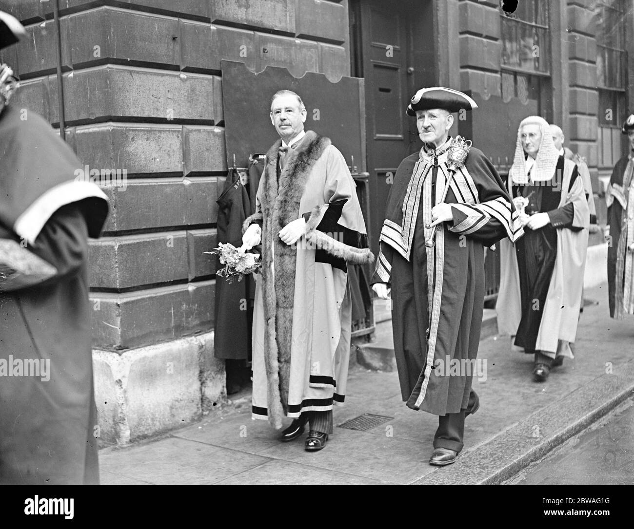 Elezione del nuovo Sindaco Lord di Londra . Al servizio alla Chiesa di St Lawrence Jewry , Londra , il Sindaco eletto Signore , Sir Frank Bowater in processione . 29 settembre 1938 Foto Stock