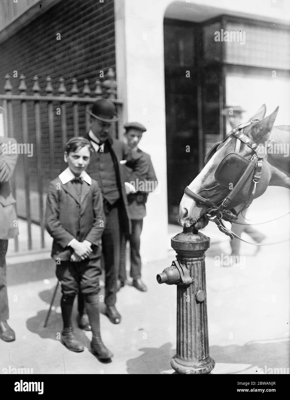Scena del tempo caldo in Fleet Street Horse bevande da idrante 22 maggio 1922 Foto Stock