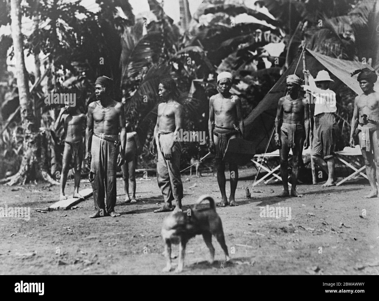 Spedizione di Frederick Burlingham nel Borneo Centrale i veri e propri uomini selvaggi di Borneo incontrati da Frederick Burlingham il 21 ottobre 1921 Foto Stock
