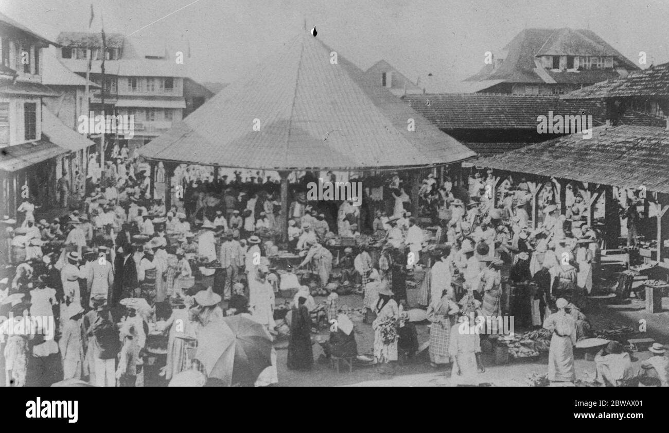 Guiana Francese una regione d'oltremare della Francia sulla costa atlantica del Nord del Sud America, Cayenne, la sua capitale mostra i suoi mercati 1919 Foto Stock