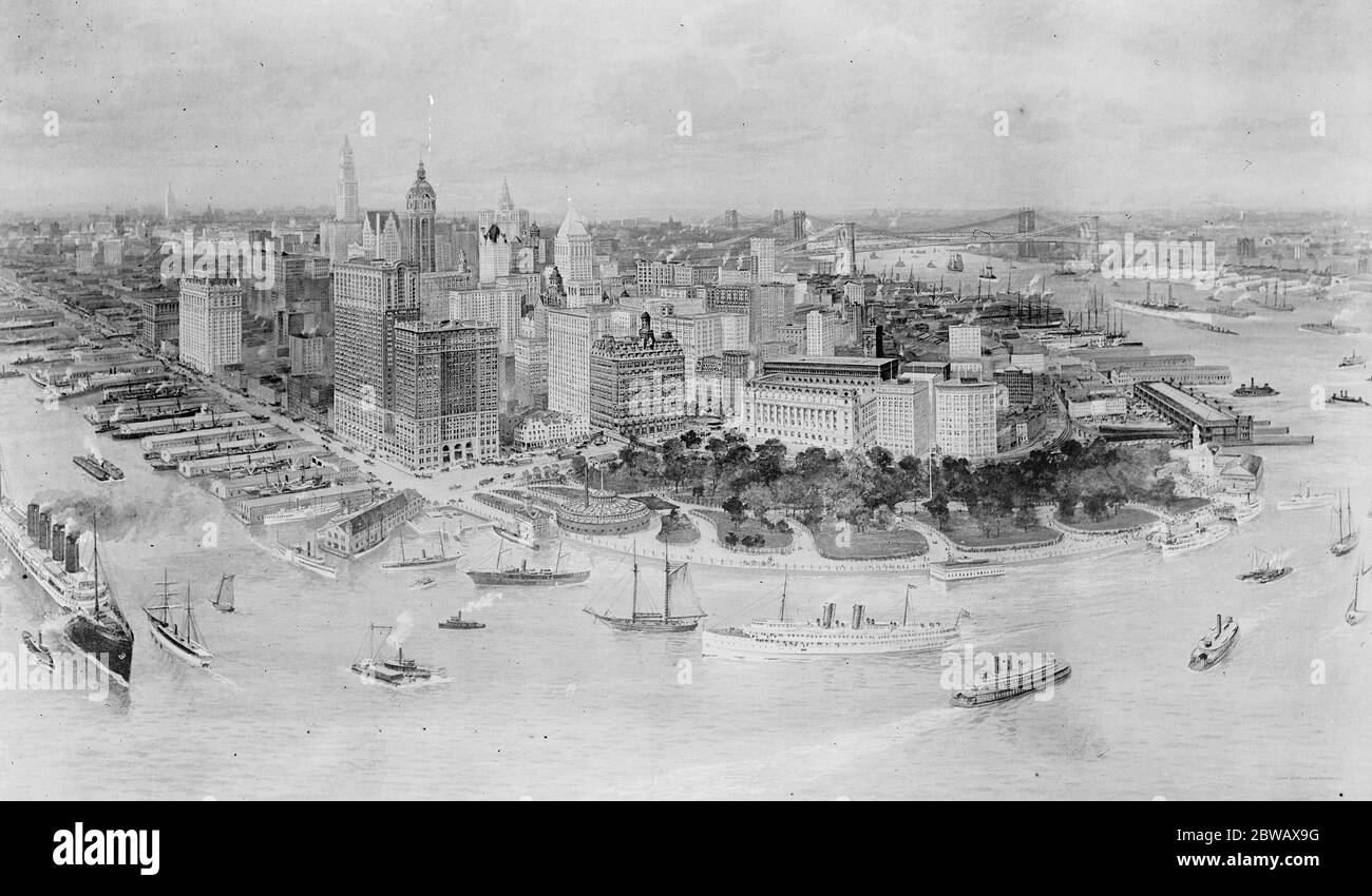 Birds Eye View of Lower Manhattan New York 19 Novembre 1919 pittura? Foto Stock