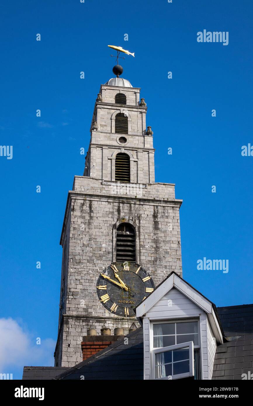 Torre della Chiesa di Sant'Anna con il salmone d'oro Weathervane (de goldie fish), Cork, Repubblica d'Irlanda Foto Stock