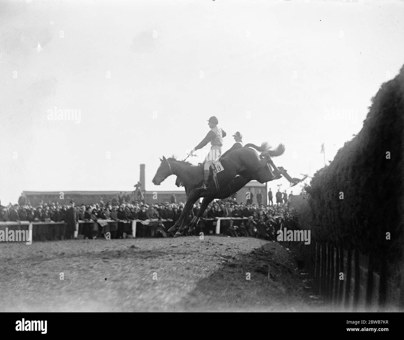Double Chance vince il Grand National il vincitore della gara prendendo il Brook di Becher il 27 marzo 1925 Foto Stock
