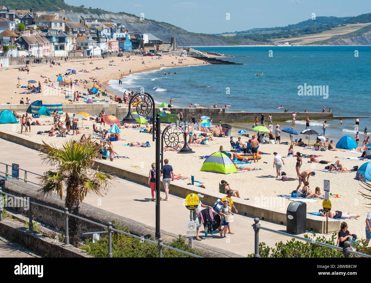 Lyme Regis, Dorset, Regno Unito. 31 maggio 2020. UK Meteo: I beachgoers si sono affollato alla spiaggia di Lyme Regis per crogiolarsi nel caldo sole del pomeriggio nel giorno più caldo dell'anno finora. Credit: Celia McMahon/Alamy Live News Foto Stock