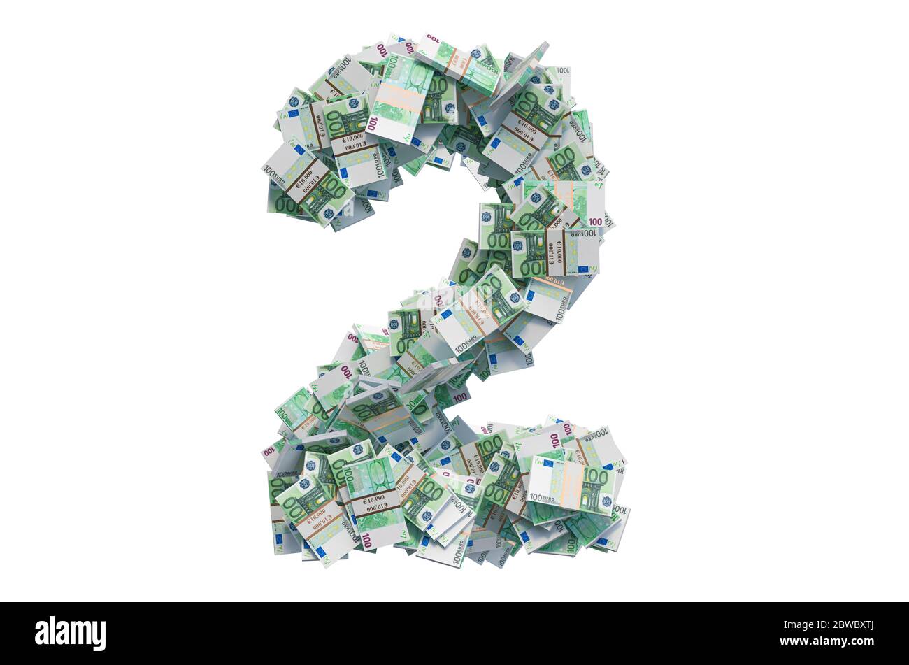 Numero 2 da euro pack. Rendering 3D isolato su sfondo bianco Foto Stock