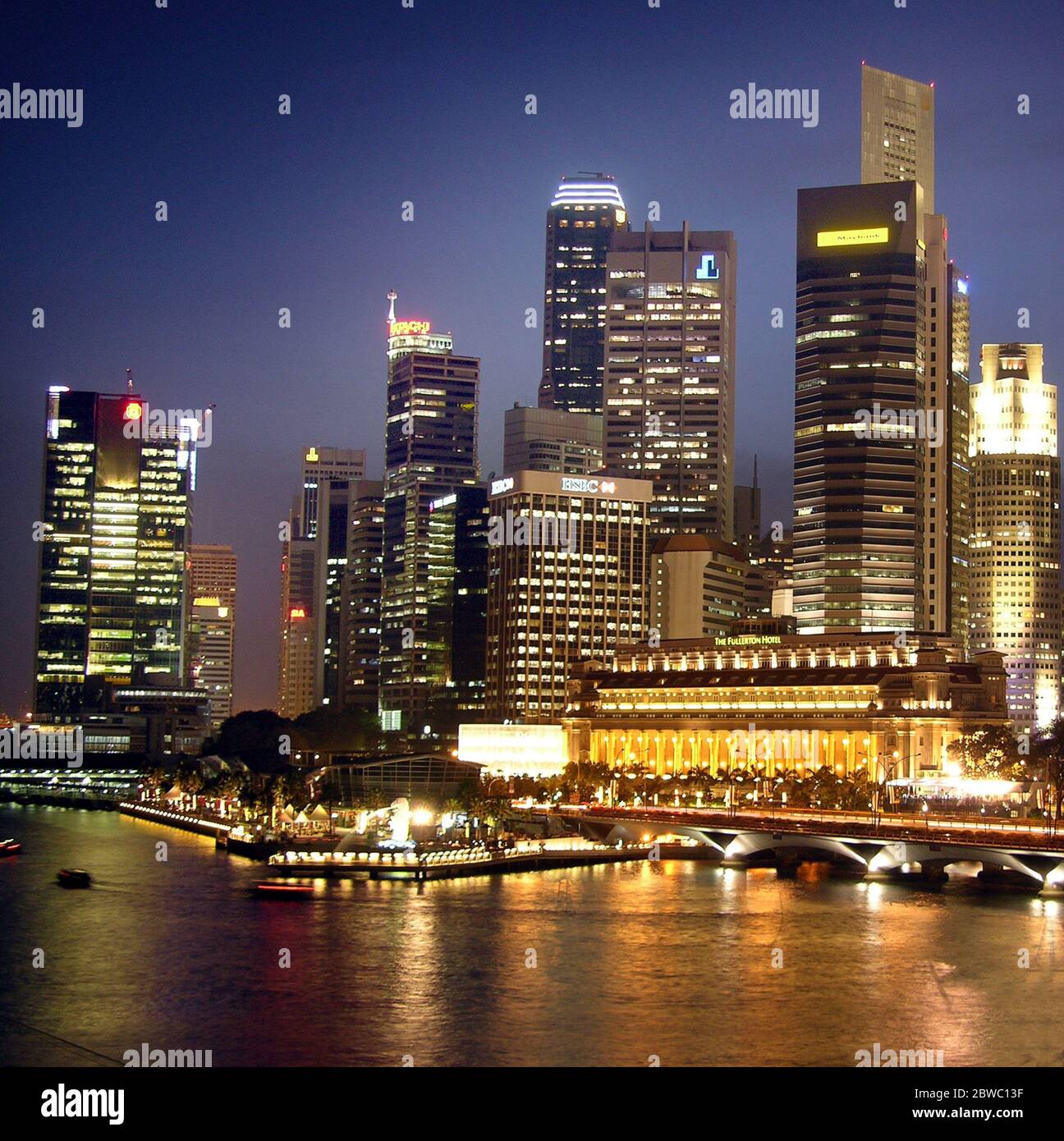 Skyline di Singapur bei Nacht, Cina, Asia, Foto Stock