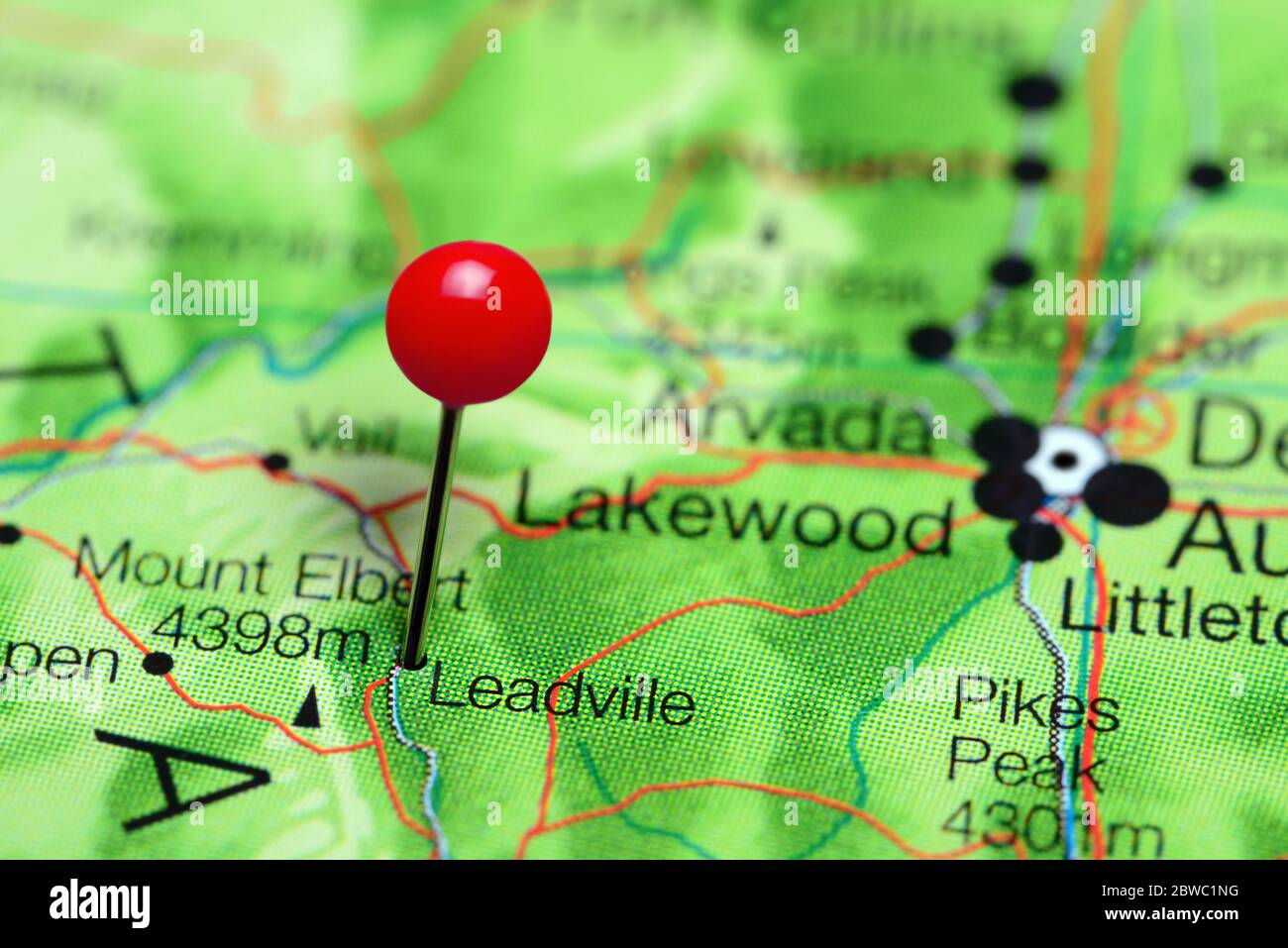 Leadville è stato fissato su una mappa del Colorado, Stati Uniti Foto Stock