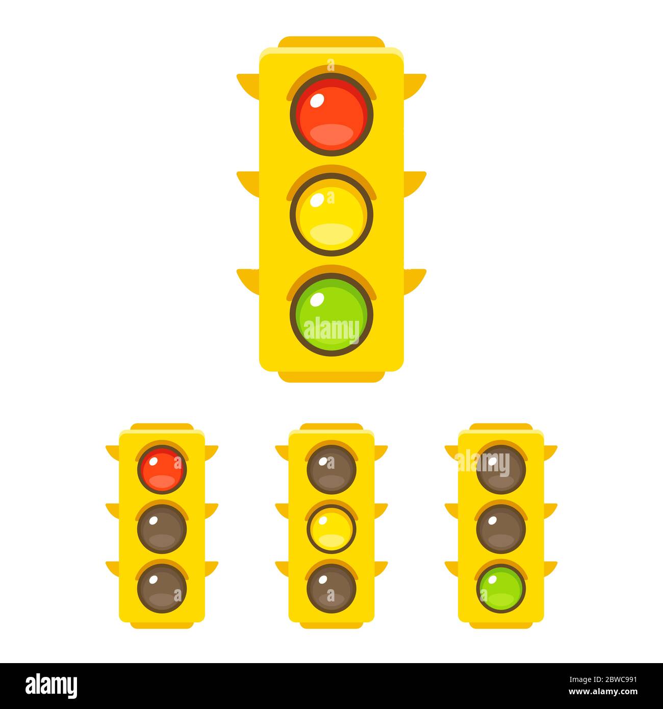 Icona semaforo impostata con luce rossa, gialla e verde. Illustrazione grafica vettoriale in stile semplice e piatto. Illustrazione Vettoriale