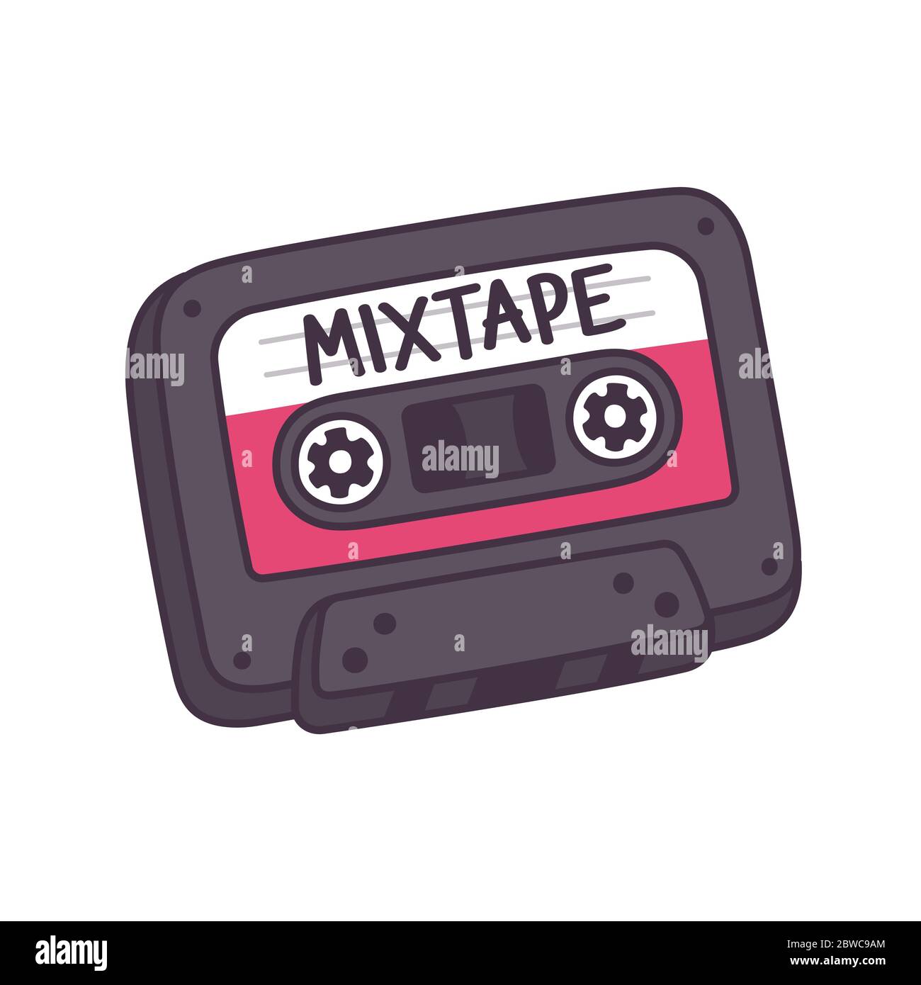 Mixtape di cassette audio retrò di cartoon. Disegno in stile fumetto della vecchia scuola, illustrazione isolata della clip art vettoriale. Illustrazione Vettoriale