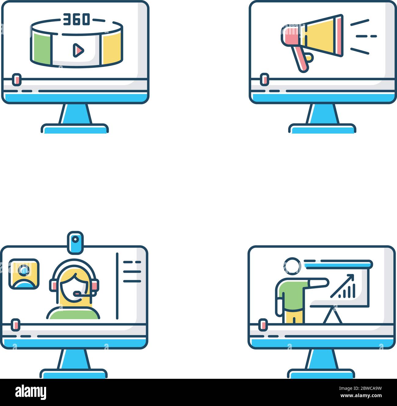 Set di icone RGB per video Internet Illustrazione Vettoriale