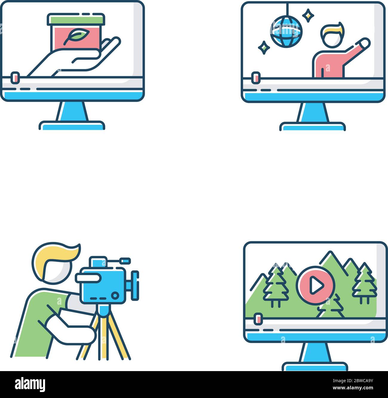 Set di icone RGB per filmmaking e videografia Illustrazione Vettoriale