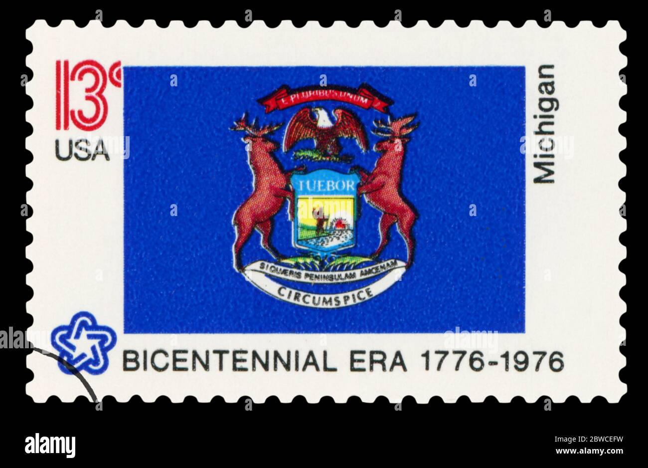 STATI UNITI D'AMERICA - CIRCA 1976: Un francobollo stampato negli Stati Uniti dedicato al Michigan, circa 1976. Foto Stock