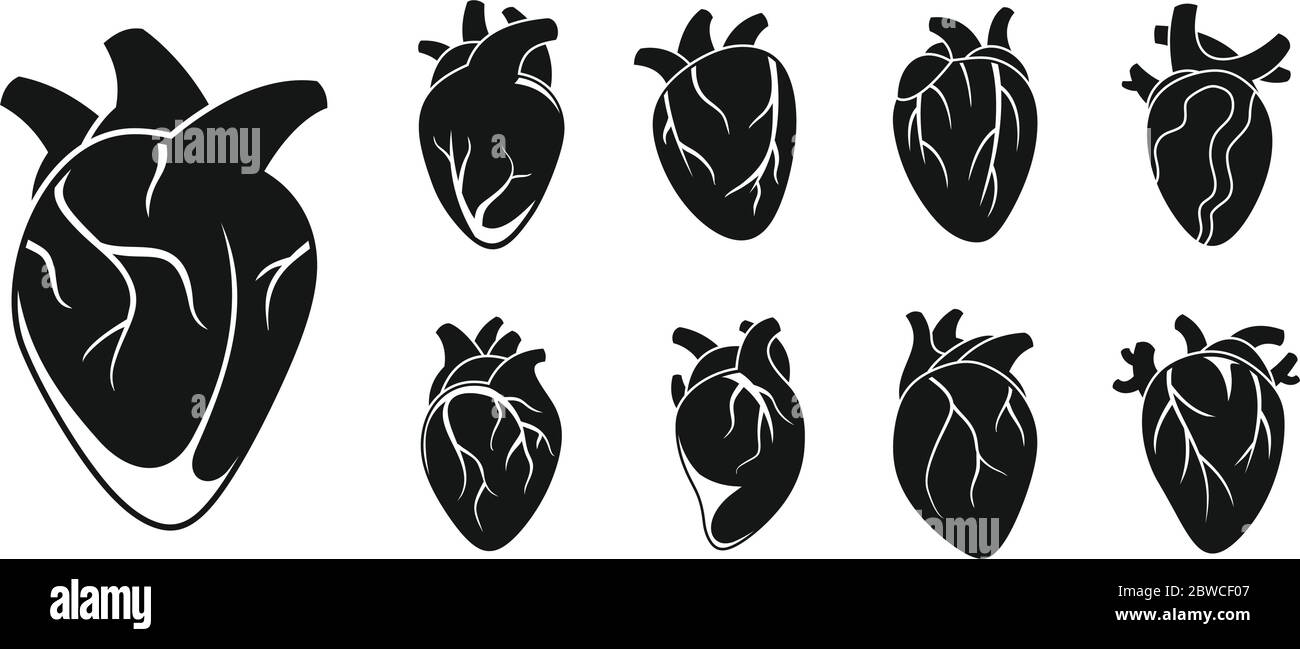 Set di icone cardiache umane. Semplice set di icone vettoriali cardiache umane per la progettazione web su sfondo bianco Illustrazione Vettoriale