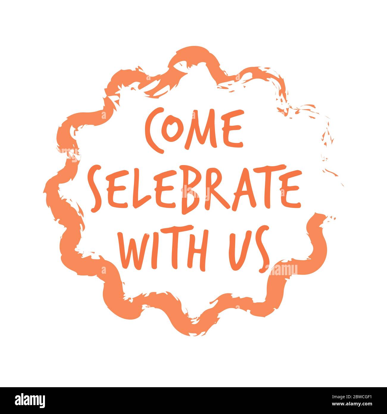 venite a festeggiare con noi adesivo quarantena coronavirus è oltre campagna pubblicitaria concetto arancione lettering etichetta poster flyer illustrazione vettore Illustrazione Vettoriale