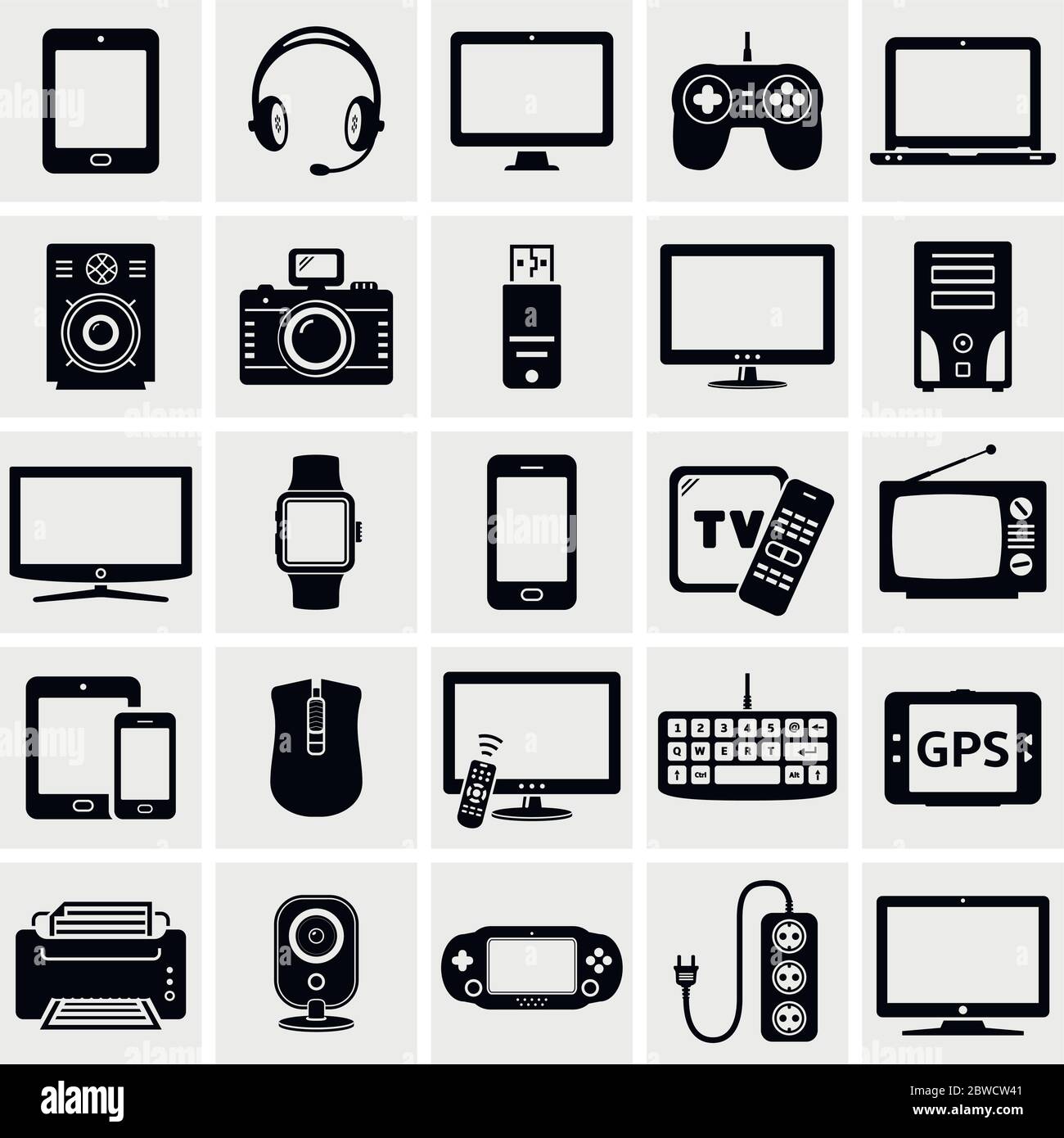 Icone dei dispositivi digitali moderni Illustrazione Vettoriale