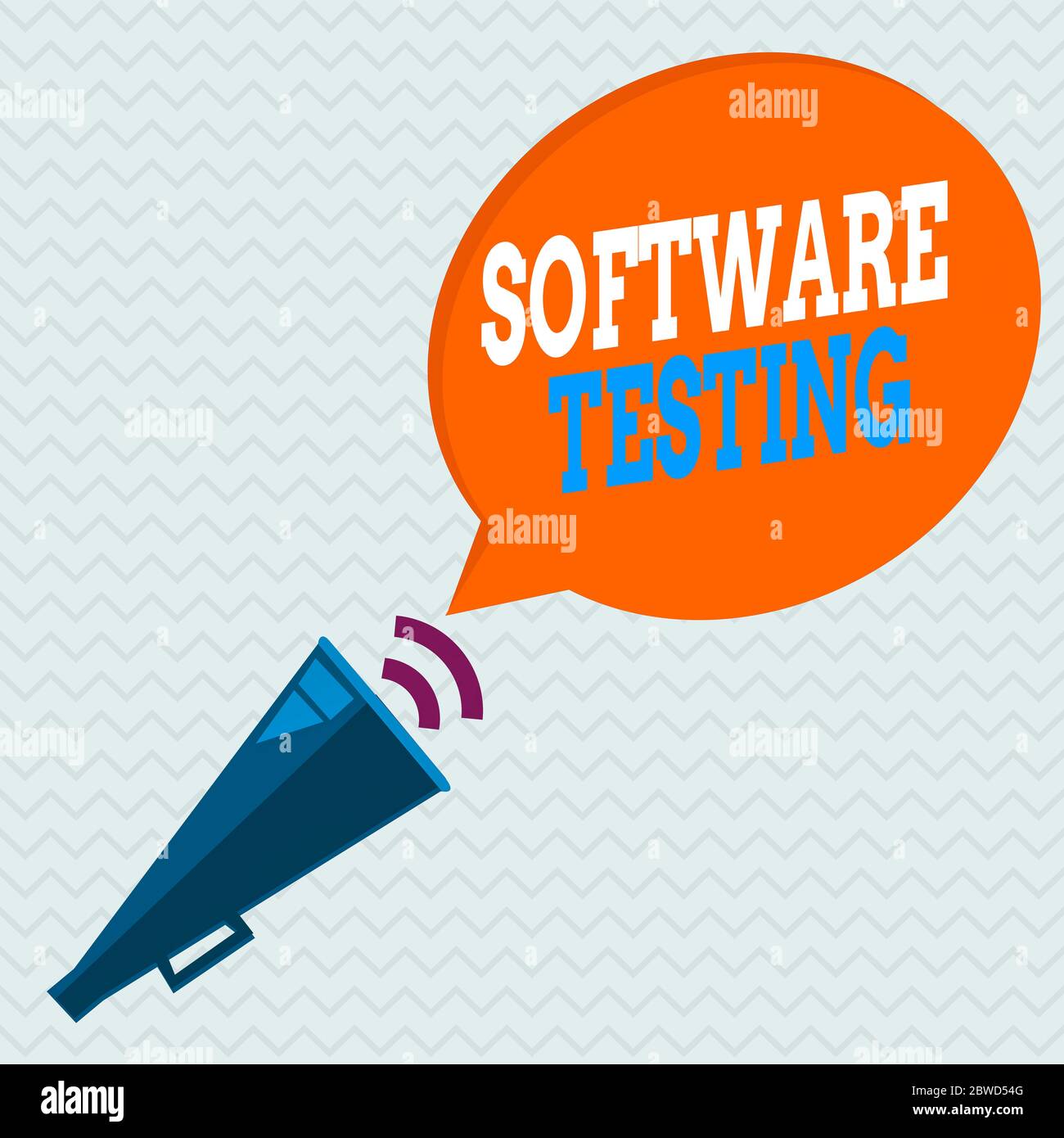 Scrittura concettuale a mano che mostra il test del software. Concetto attività di significato per verificare se i risultati corrispondono al Megaphone con suono previsto Foto Stock