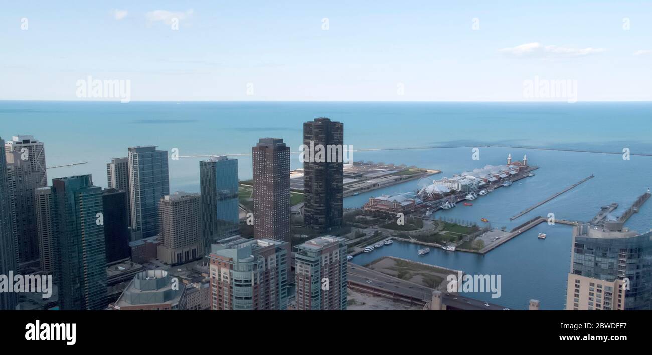 Chicago e Navy Pier Lake Michigan, Stati Uniti Foto Stock