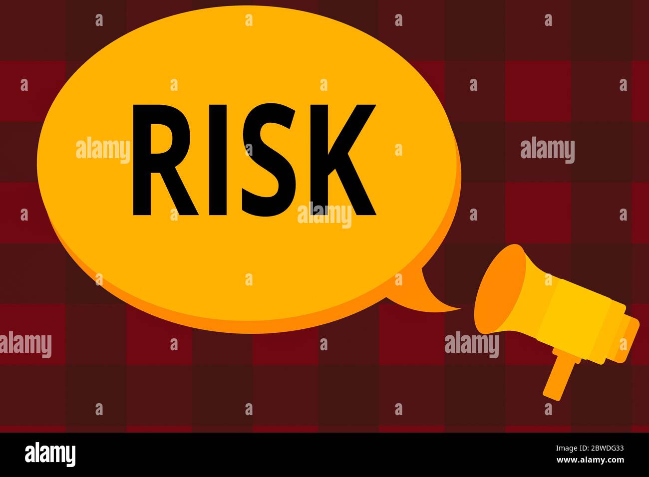 Cartello di testo che indica il rischio. Il testo della foto aziendale implica incertezza futura circa la deviazione dagli utili previsti Megaphone fa un relè di annuncio mes Foto Stock