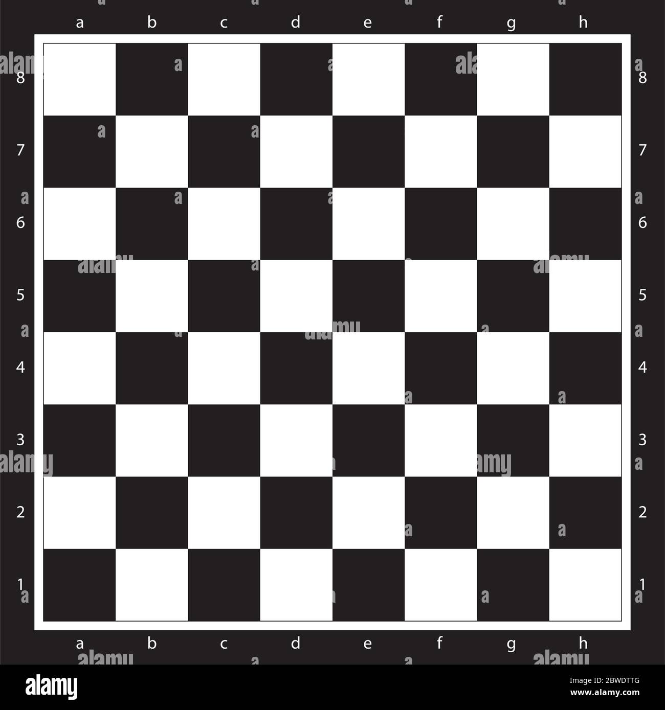 Scacchiera vista superiore con la notazione algebrica illustrazione vettoriale. La scacchiera nera e piastrelle bianche. Illustrazione Vettoriale