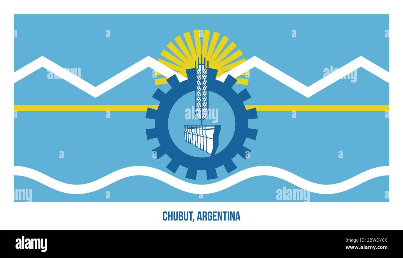 Chubut bandiera illustrazione vettoriale su sfondo bianco. Bandiera dell'Argentina Province. Illustrazione Vettoriale