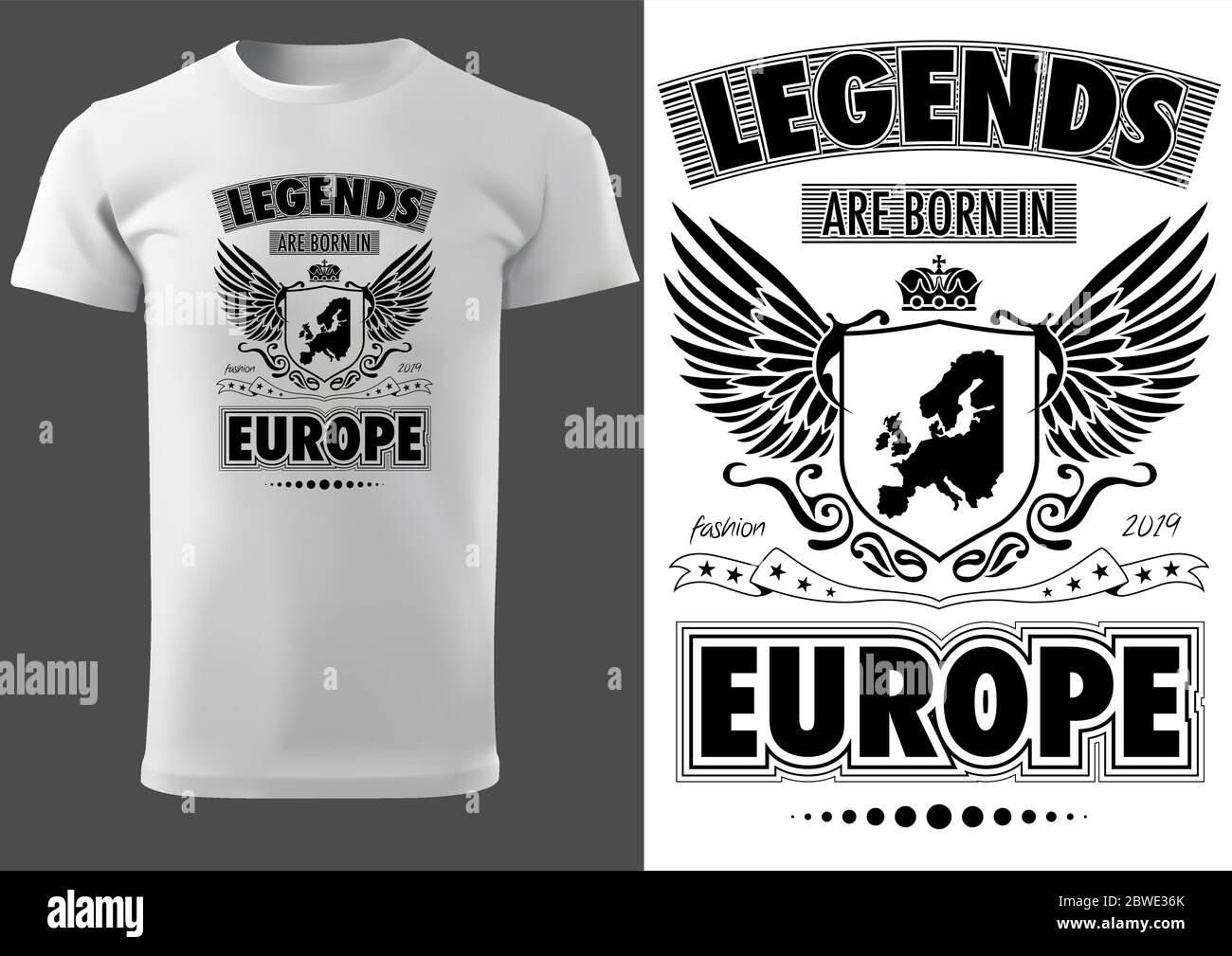 T-shirt con scritta Legends sono nati in Europa Illustrazione Vettoriale