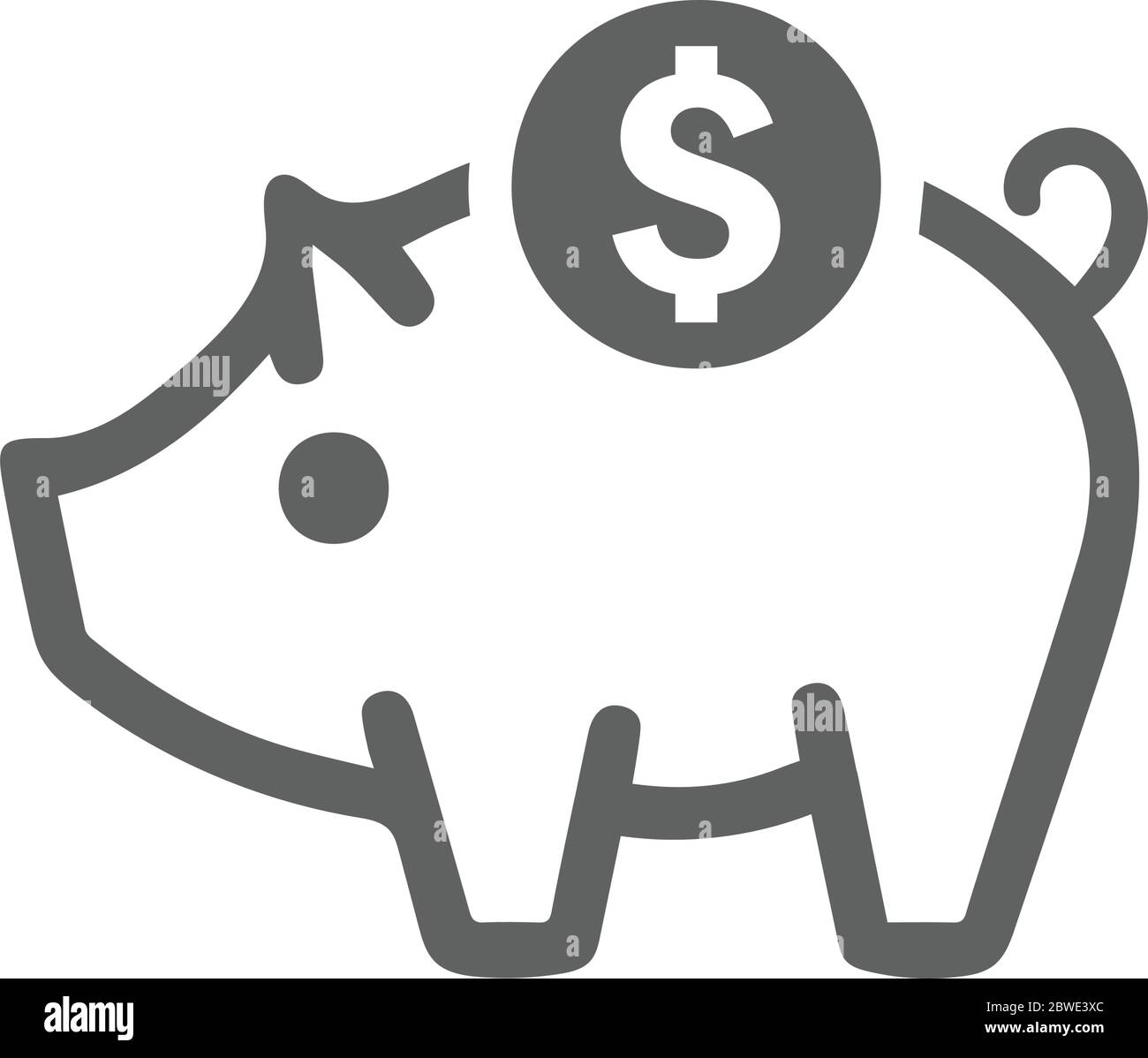 Icona risparmio, deposito, banca piggy grigia, grafica vettoriale per commerciale, supporti di stampa, web o qualsiasi tipo di progetto di progettazione. Illustrazione Vettoriale