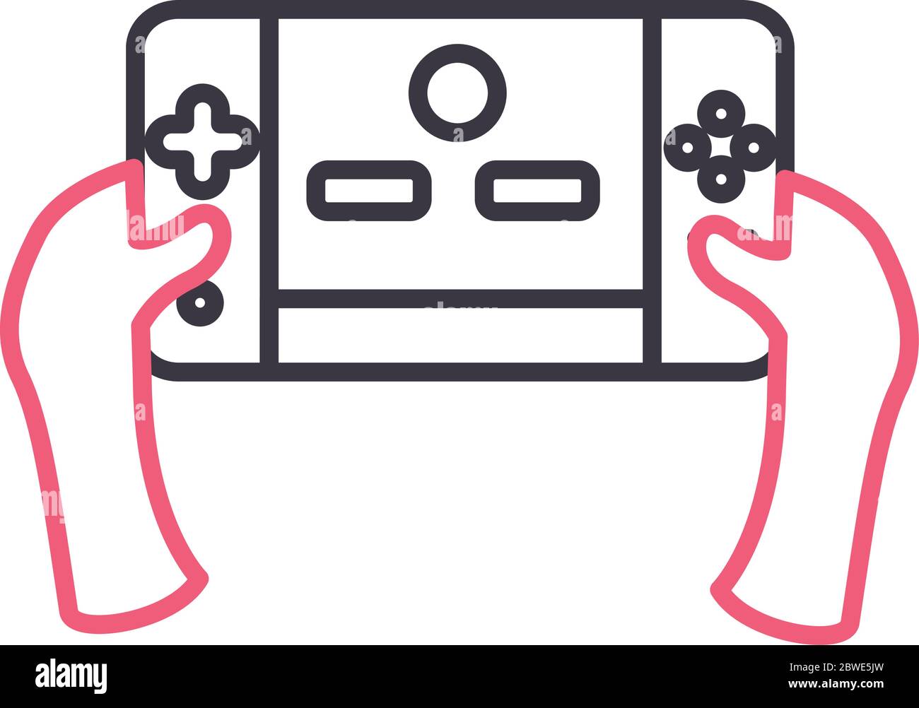 mani con console di videogiochi stile linea icona vettoriale design Illustrazione Vettoriale