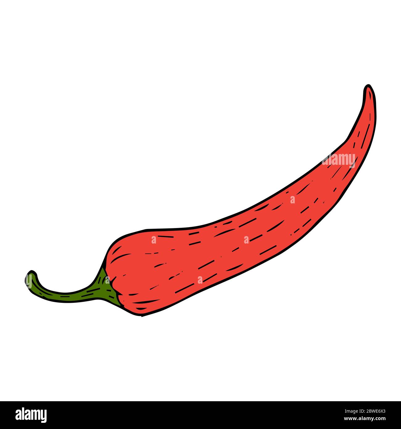 Peperoncino rosso schizzo nero linea isolata su sfondo bianco illustrazione vettoriale per il design e la decorazione Illustrazione Vettoriale