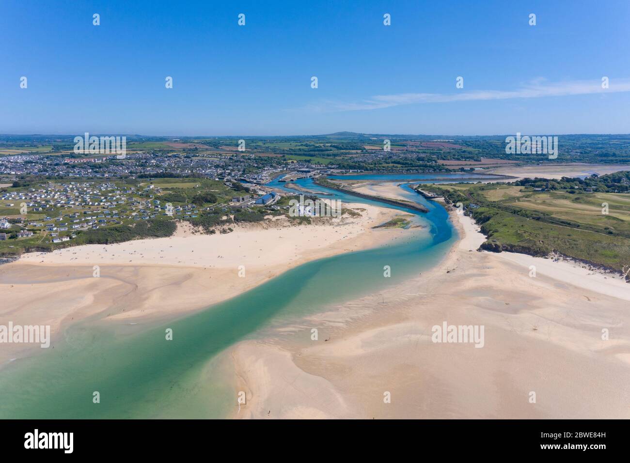 Fotografia aerea di Hayle Beach, Cornovaglia, Inghilterra Foto Stock