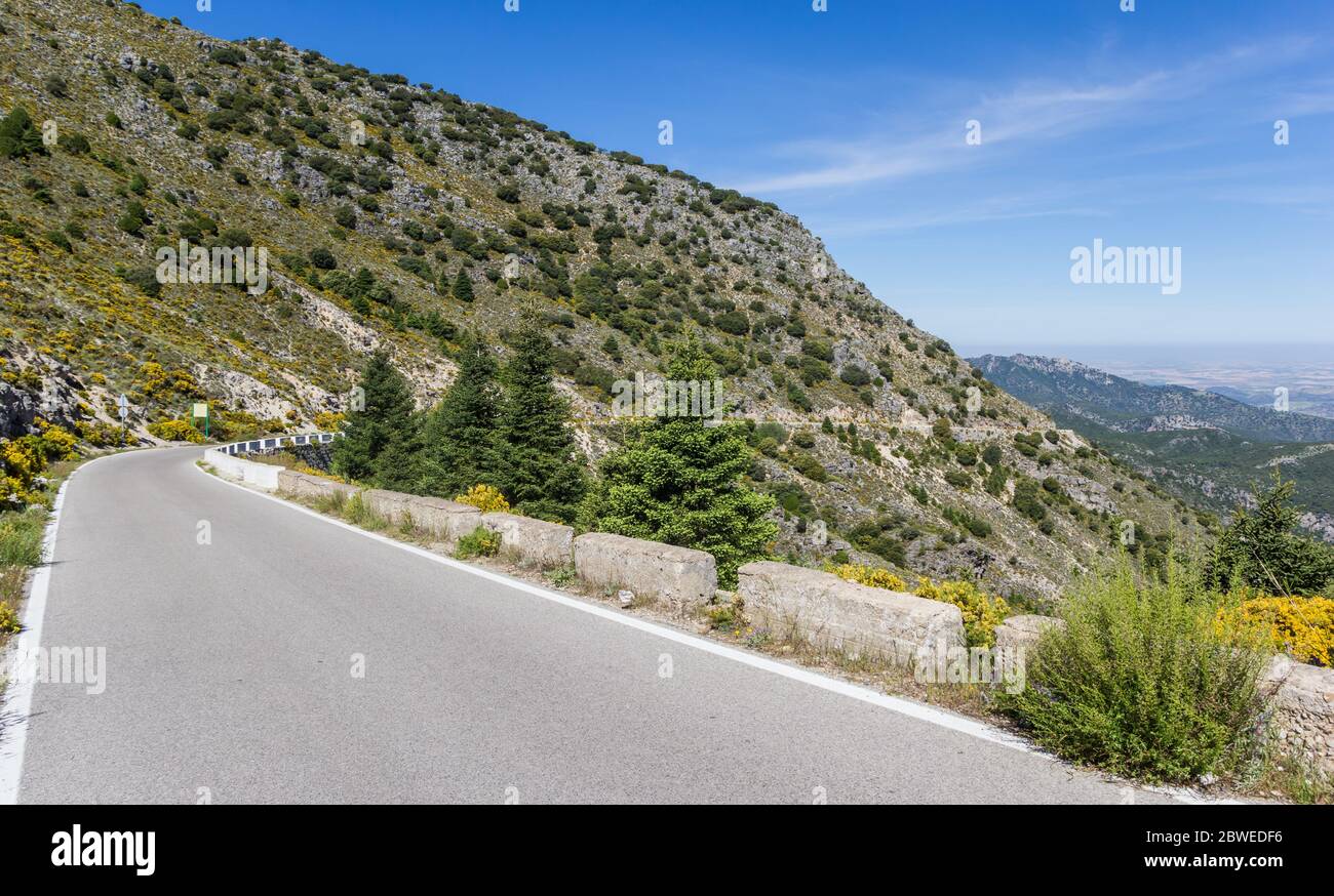 Strada di montagna nel parco nazionale di Grazalema vicino Zahara, Spagna Foto Stock