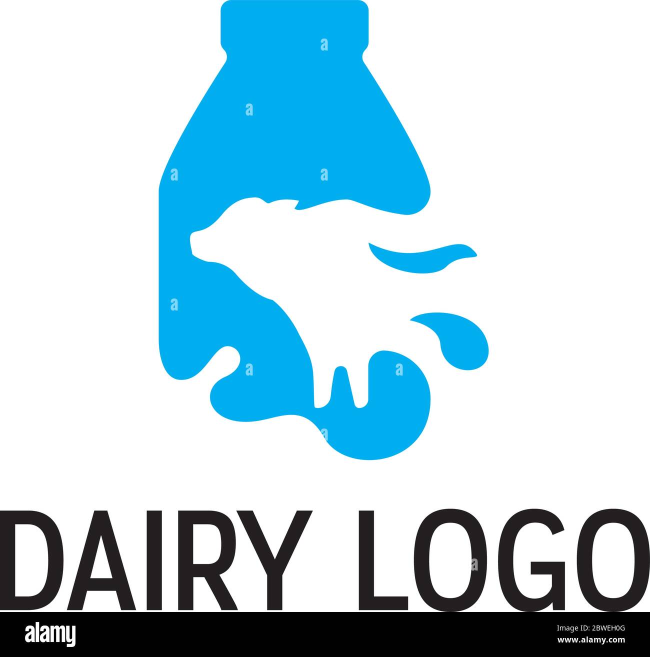 Modello con logo per fattoria di latte fresco con mucca da latte Illustrazione Vettoriale