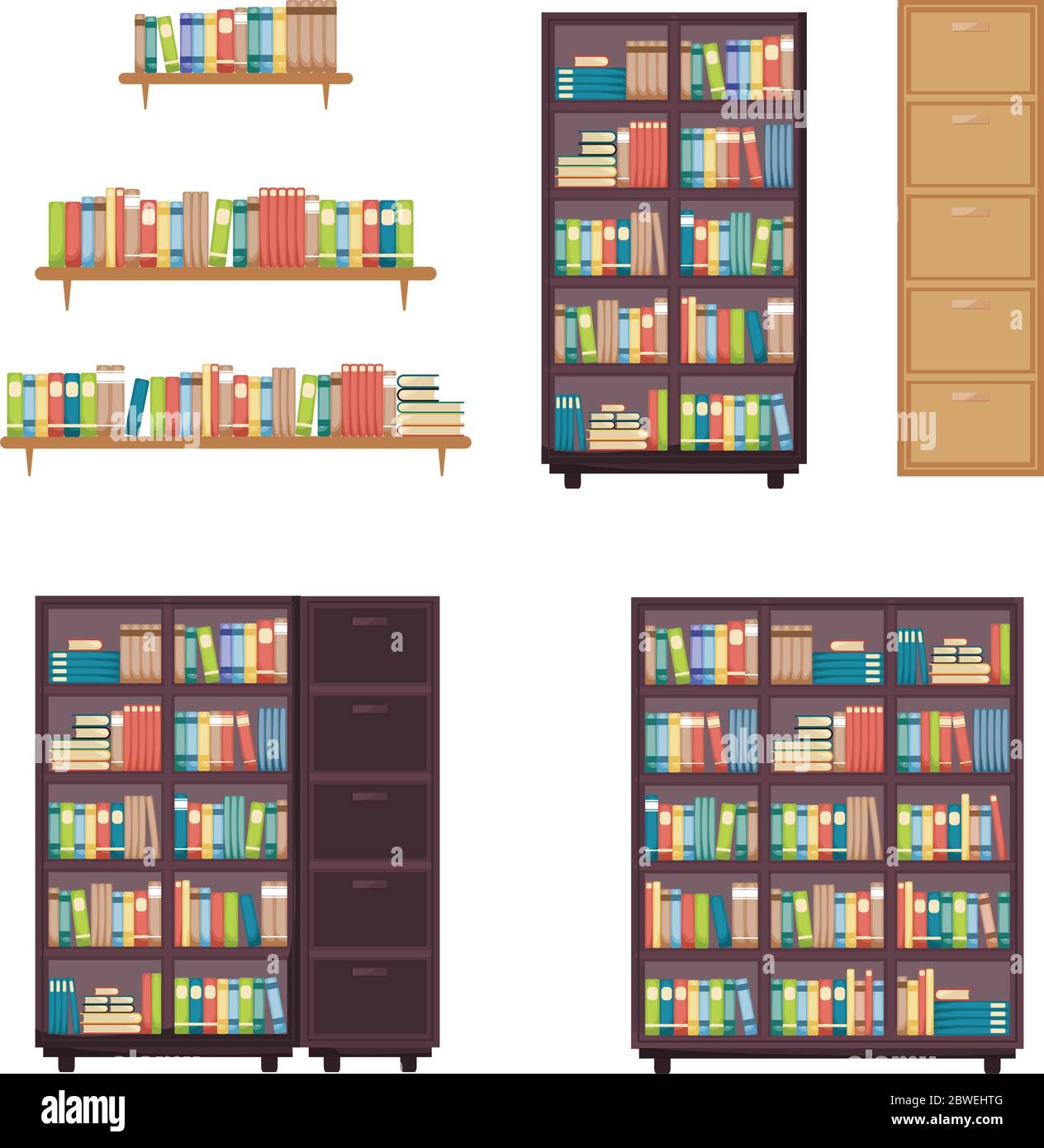 Libro di letteratura impilato su scaffale Libreria rack Librerie Mobili per libreria Illustrazione Vettoriale