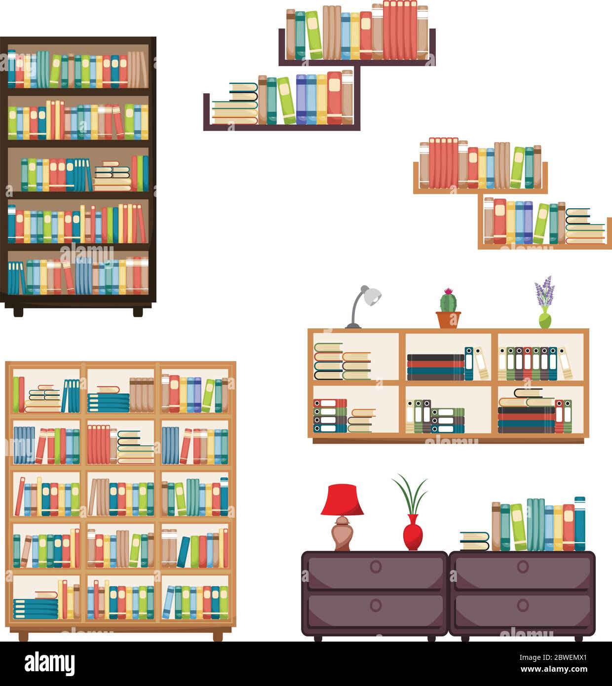 Libro di letteratura impilato su scaffale Libreria rack Librerie Mobili per libreria Illustrazione Vettoriale