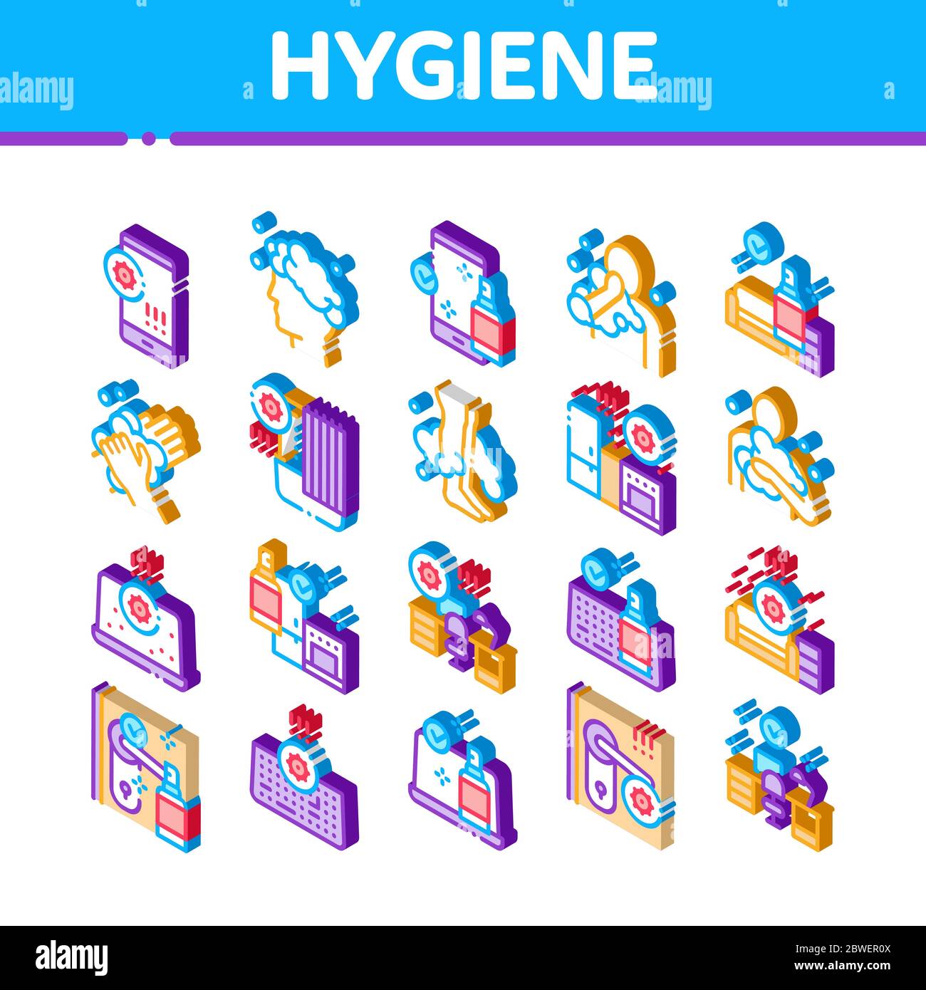 Set di icone isometriche per igiene e sanità vettoriale Illustrazione Vettoriale