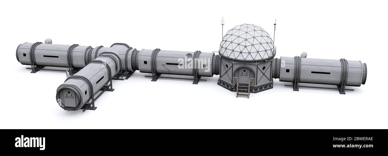 Base di ricerca, habitat per astronauti su Marte o Luna isolato su sfondo bianco Foto Stock