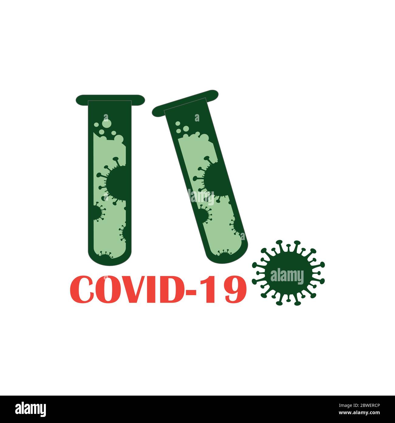 Covid-19 Virus con in una provetta chimica di test affetta da coronavirus COV. Medicina e concetto di salute. Illustrazione Vettoriale