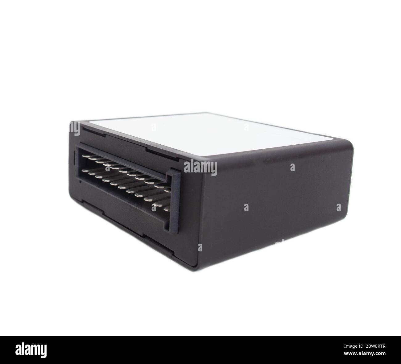 Unità di controllo motore per auto elettrica su sfondo bianco, isolamento, ECU Foto Stock
