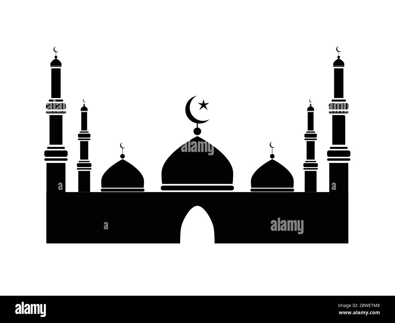 Moschea islamica. Pittogramma raffigurante una moschea. Vettore EPS bianco e nero. Illustrazione Vettoriale
