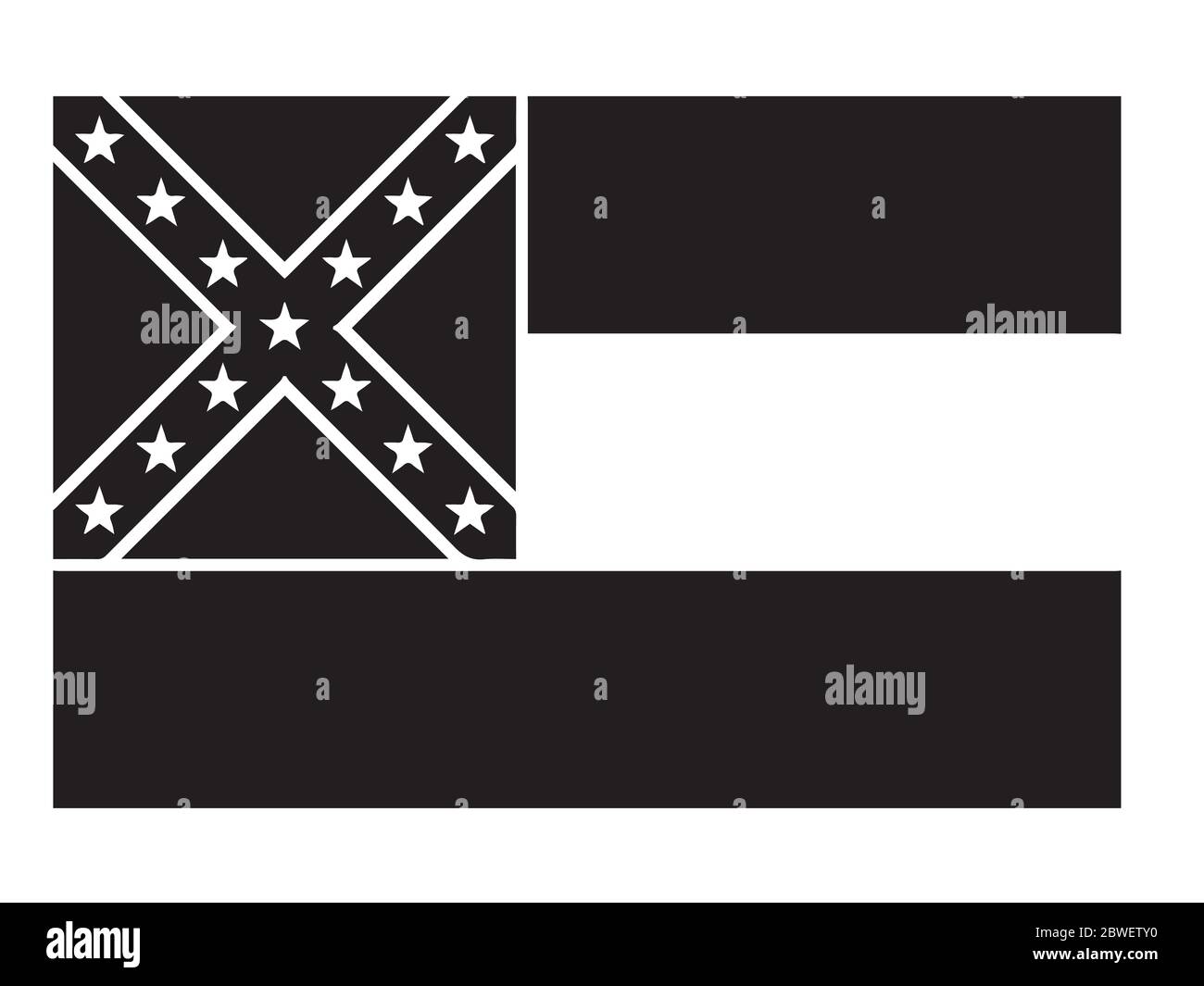 Bandiera dello stato del Mississippi MS. Stati Uniti d'America. File vettoriale EPS in bianco e nero. Illustrazione Vettoriale