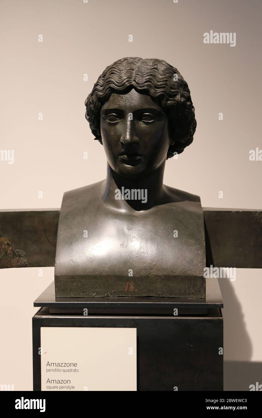 Testa di Amazon, erma di bronzo. Opera romana, i secolo a.C. Piazza Peristilio, Villa dei Papiri, Ercolano. Museo Archeologico di Napoli. Foto Stock