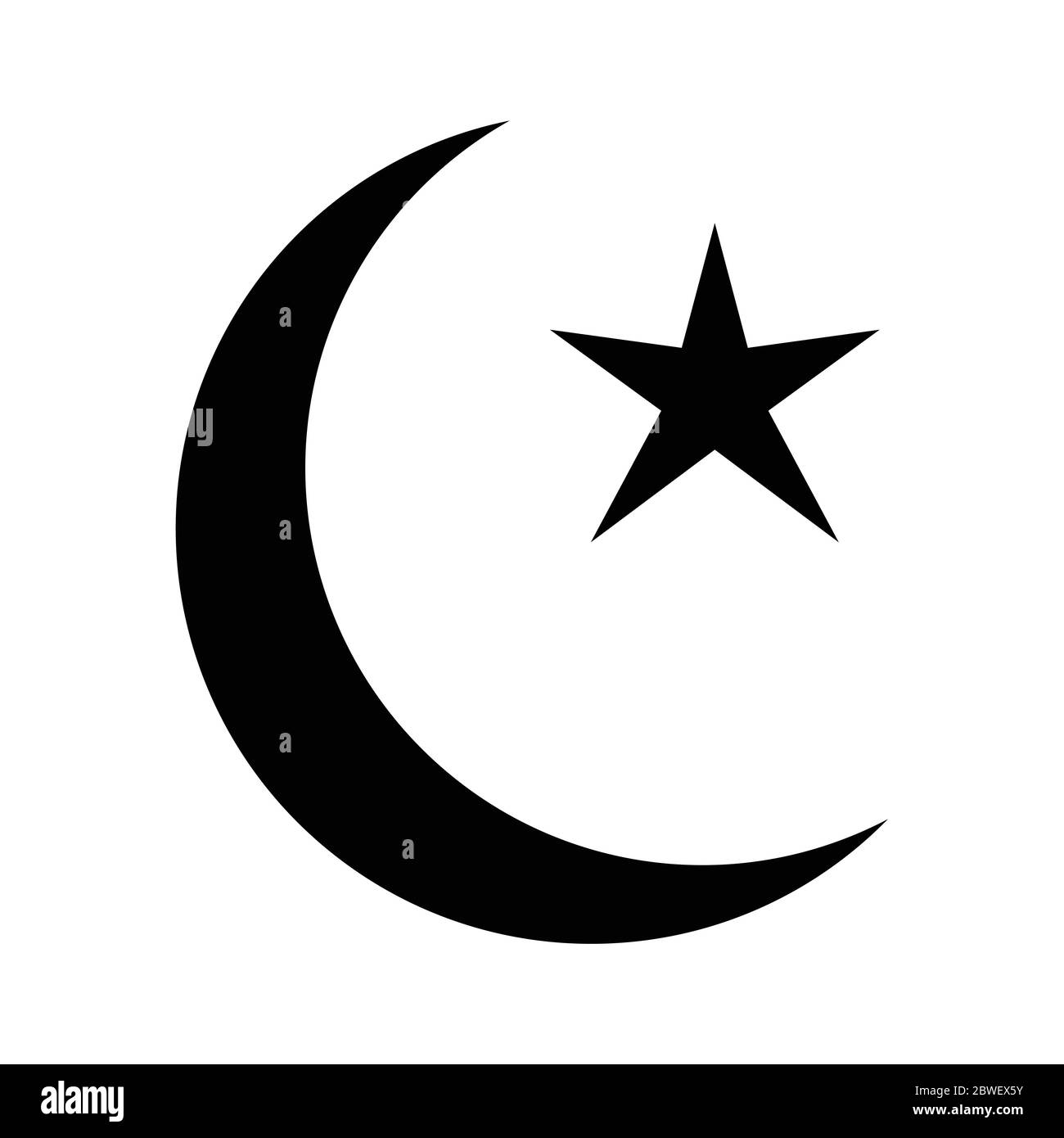 Islam Crescent e Star. Pittogramma bianco e nero raffigurante il simbolo islamico. Vettore EPS Illustrazione Vettoriale